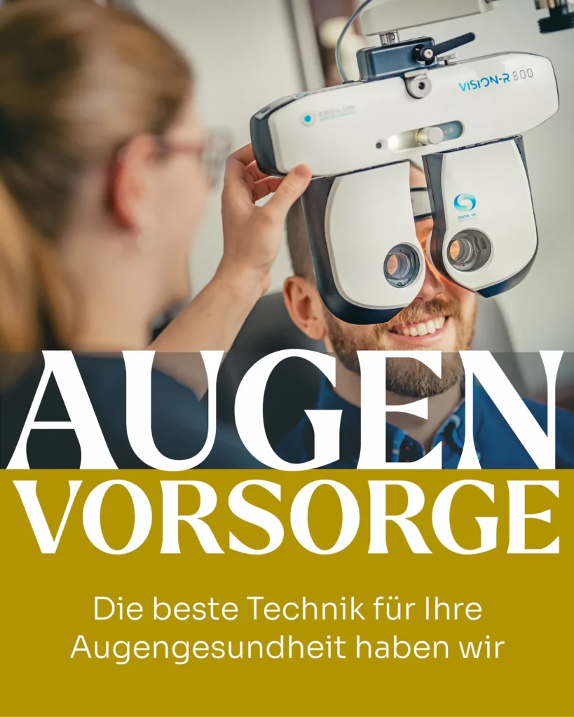Augenprüfung - Mann mit Bart sitzt hinter dem Vision-R 800 Gerät
